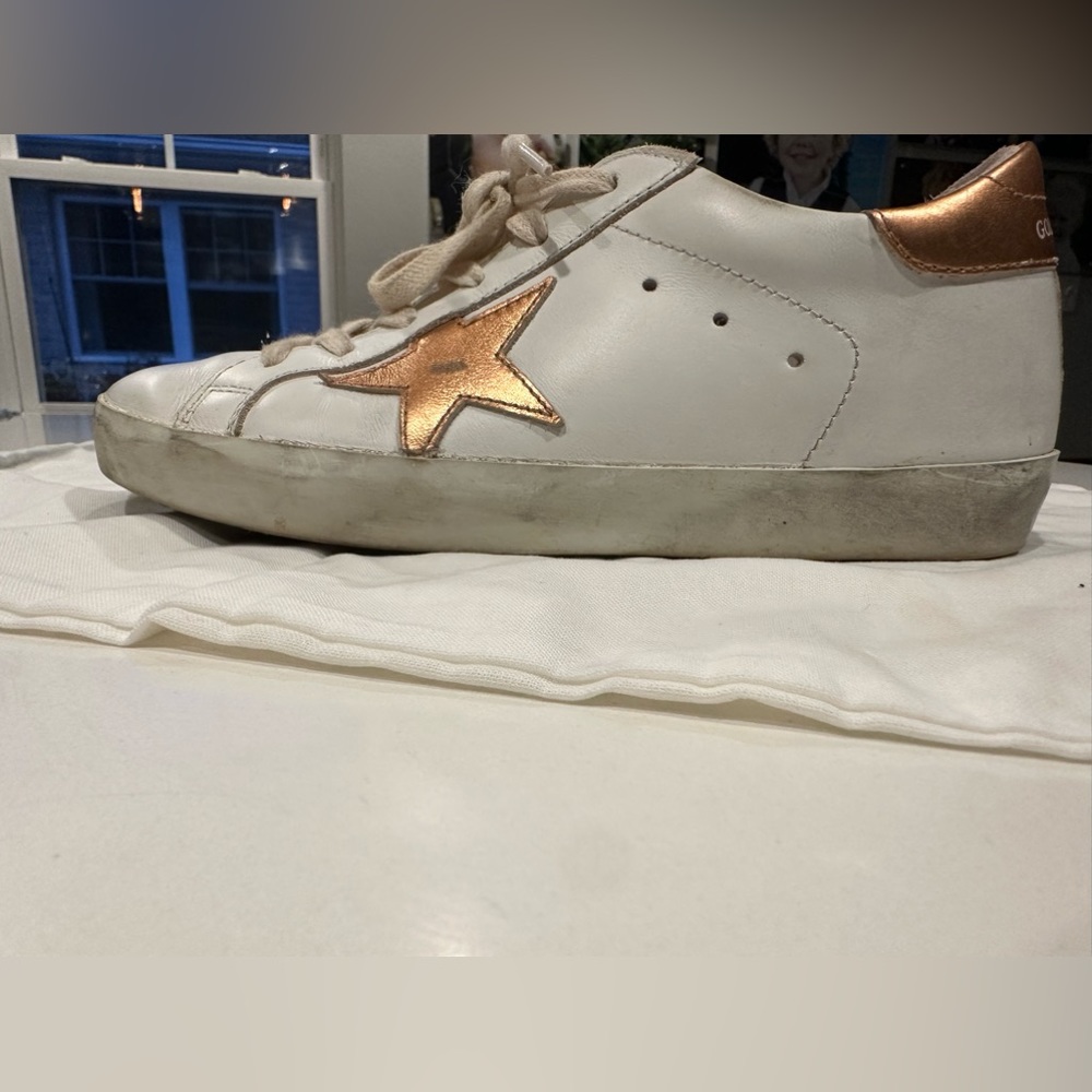 Super-Star Golden Goose. Whiter with rose gold accents. Barely worn. Size 37